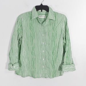 Orvis Green Plaid Stretch Wrinkle Shirt Size M